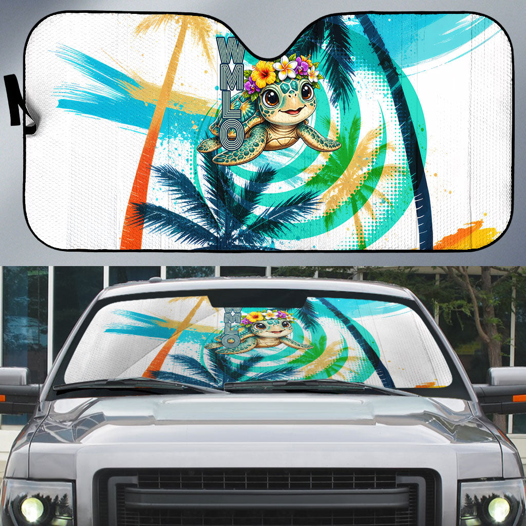 Hawaii Waimanalo Sea Turtle Auto Sun Shade Cute Tropical Beach Aloha Spirit Cartoon TS04 Green Blue - Polynesian Pride