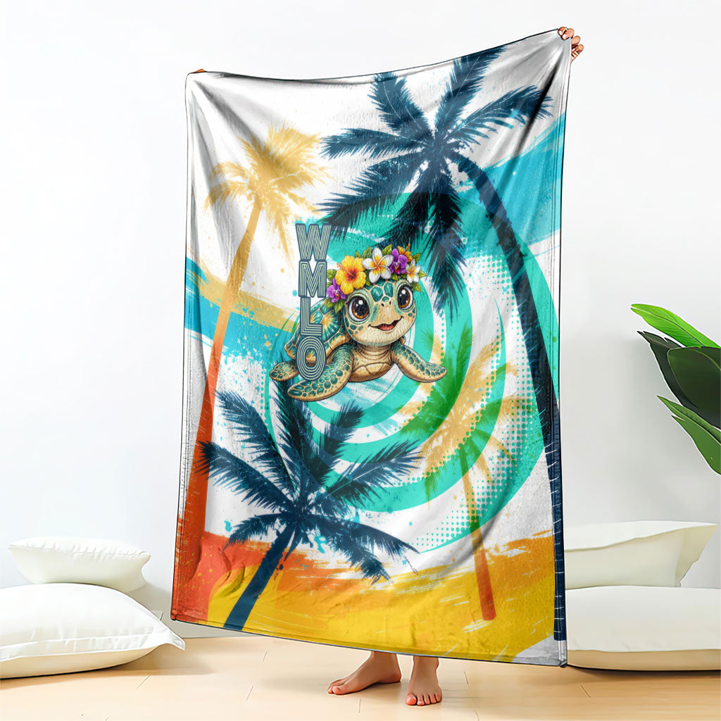 Hawaii Waimanalo Sea Turtle Blanket Cute Tropical Beach Aloha Spirit Cartoon