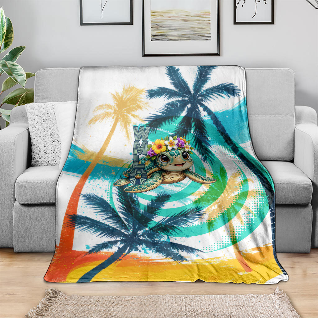 Hawaii Waimanalo Sea Turtle Blanket Cute Tropical Beach Aloha Spirit Cartoon