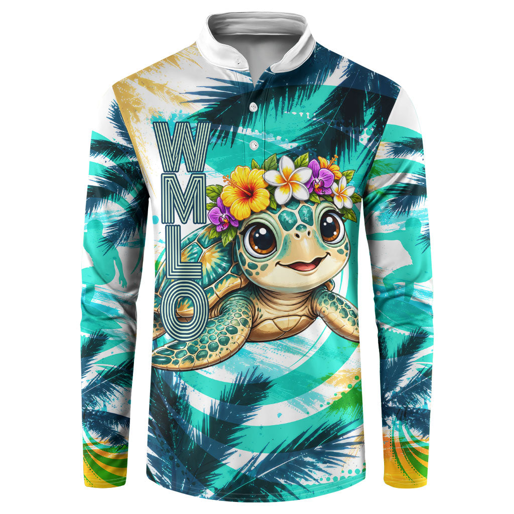 Hawaii Waimanalo Sea Turtle Button Sweatshirt Cute Tropical Beach Aloha Spirit Cartoon