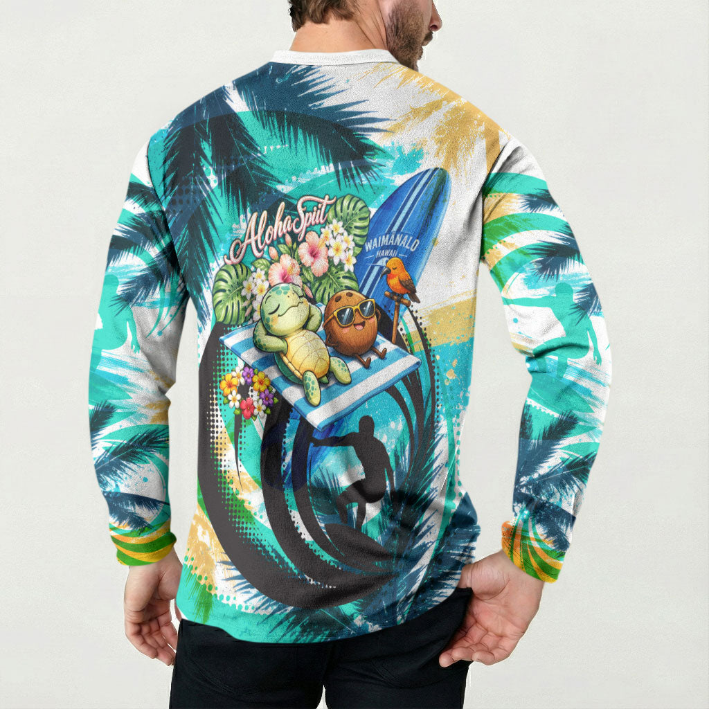 Hawaii Waimanalo Sea Turtle Button Sweatshirt Cute Tropical Beach Aloha Spirit Cartoon