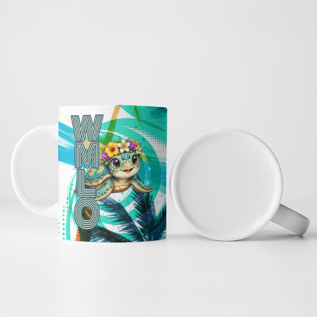 Hawaii Waimanalo Sea Turtle Ceramic Mug Cute Tropical Beach Aloha Spirit Cartoon