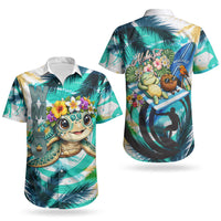Hawaii Waimanalo Sea Turtle Couples Matching Puletasi and Hawaiian Shirt Cute Tropical Beach Aloha Spirit Cartoon