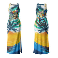 Hawaii Waimanalo Sea Turtle Couples Matching Tank Maxi Dress and Long Sleeve Button Shirt Cute Tropical Beach Aloha Spirit Cartoon