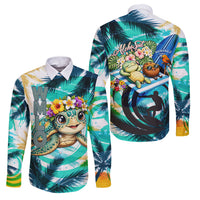 Hawaii Waimanalo Sea Turtle Family Matching Long Sleeve Bodycon Dress and Hawaiian Shirt Cute Tropical Beach Aloha Spirit Cartoon
