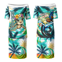 Hawaii Waimanalo Sea Turtle Family Matching Puletasi and Hawaiian Shirt Cute Tropical Beach Aloha Spirit Cartoon