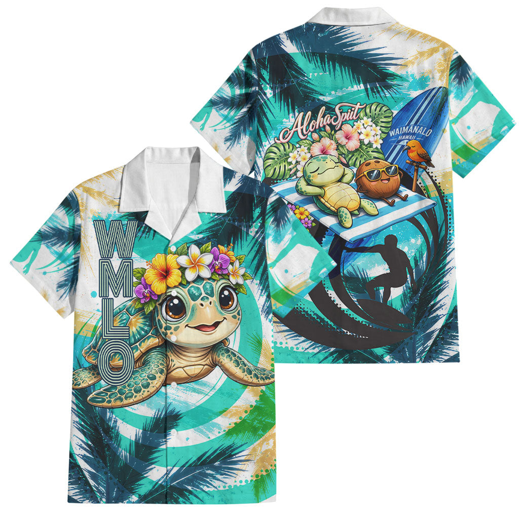 Hawaii Waimanalo Sea Turtle Family Matching Short Sleeve Bodycon Dress and Hawaiian Shirt Cute Tropical Beach Aloha Spirit Cartoon
