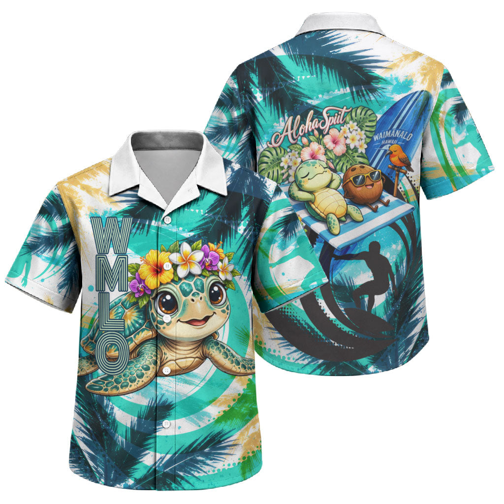 Hawaii Waimanalo Sea Turtle Family Matching Short Sleeve Bodycon Dress and Hawaiian Shirt Cute Tropical Beach Aloha Spirit Cartoon