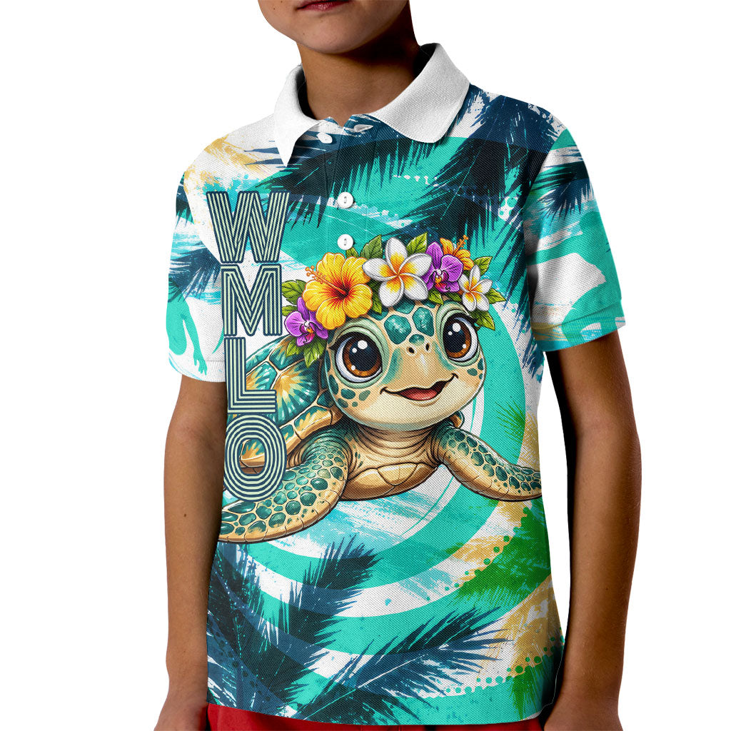Hawaii Waimanalo Sea Turtle Kid Polo Shirt Cute Tropical Beach Aloha Spirit Cartoon