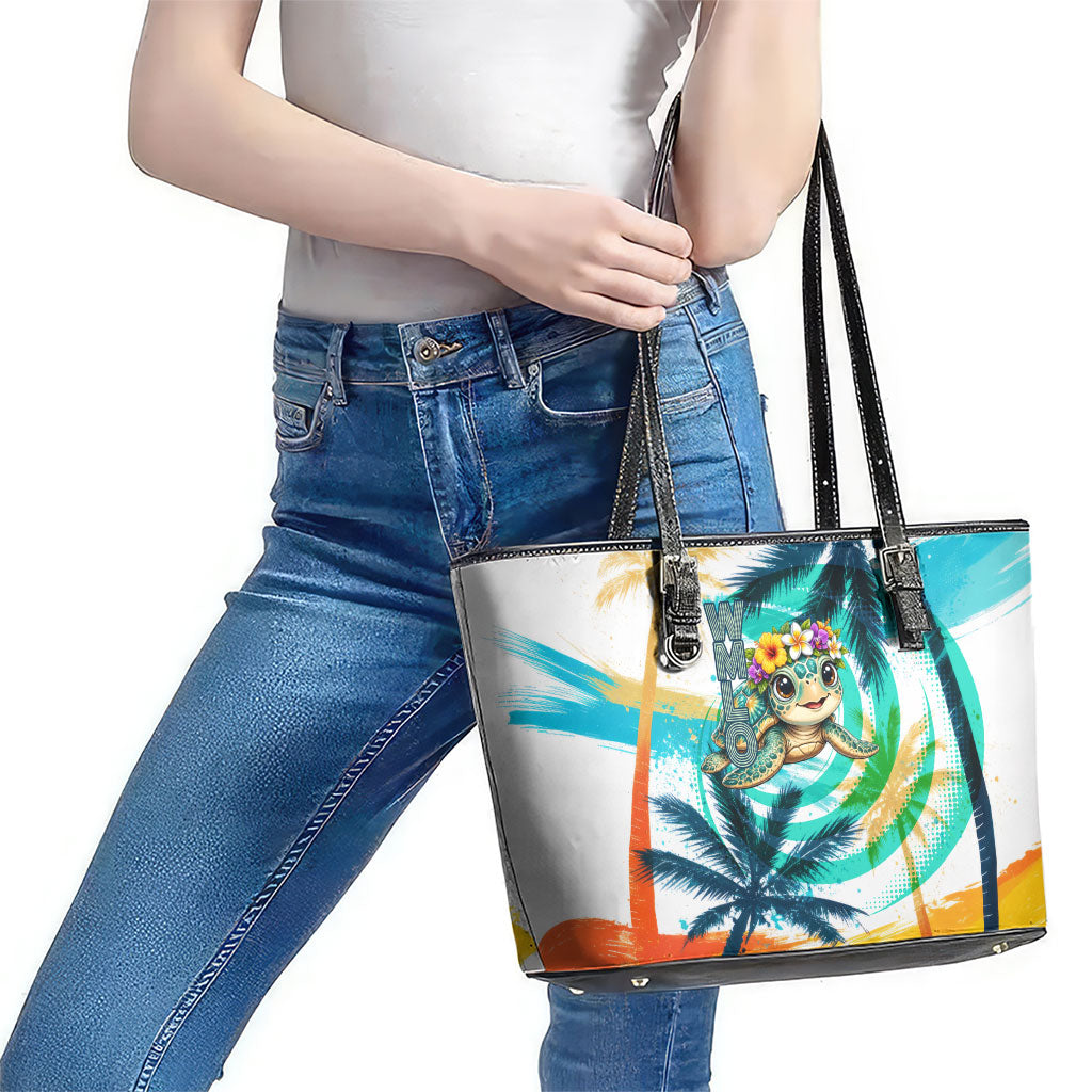 Hawaii Waimanalo Sea Turtle Leather Tote Bag Cute Tropical Beach Aloha Spirit Cartoon