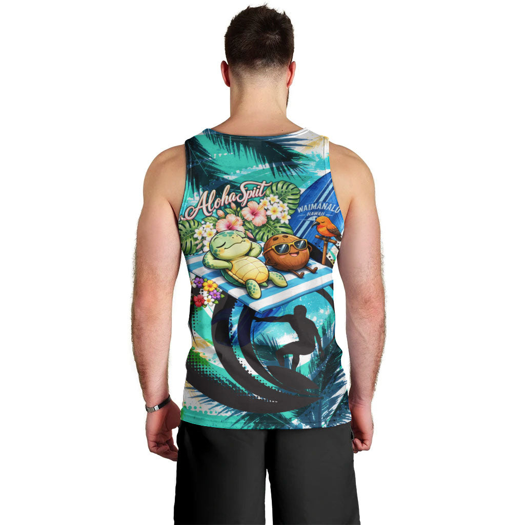 Hawaii Waimanalo Sea Turtle Men Tank Top Cute Tropical Beach Aloha Spirit Cartoon