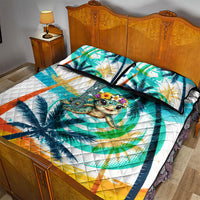 Hawaii Waimanalo Sea Turtle Quilt Bed Set Cute Tropical Beach Aloha Spirit Cartoon