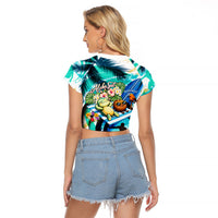 Hawaii Waimanalo Sea Turtle Raglan Cropped T Shirt Cute Tropical Beach Aloha Spirit Cartoon