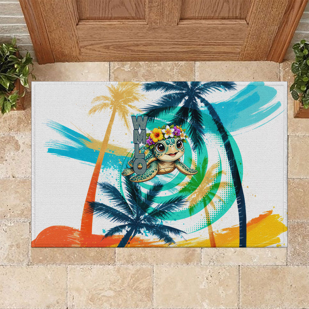 Hawaii Waimanalo Sea Turtle Rubber Doormat Cute Tropical Beach Aloha Spirit Cartoon