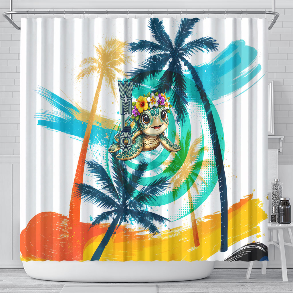 Hawaii Waimanalo Sea Turtle Shower Curtain Cute Tropical Beach Aloha Spirit Cartoon