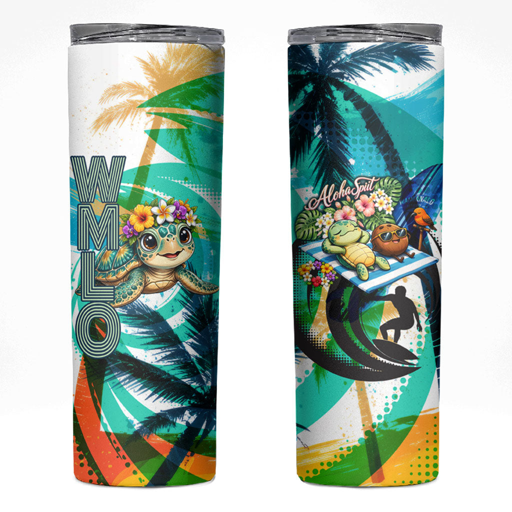 Hawaii Waimanalo Sea Turtle Skinny Tumbler Cute Tropical Beach Aloha Spirit Cartoon