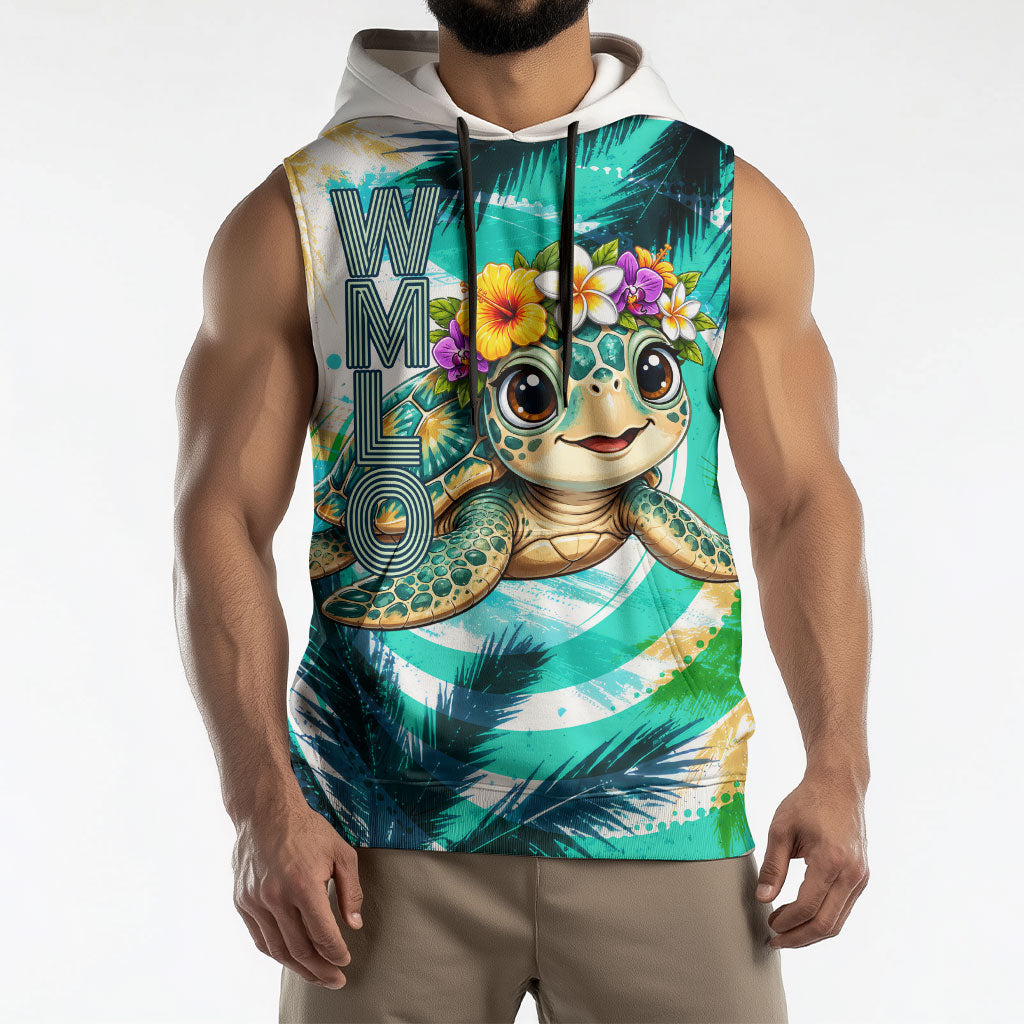 Hawaii Waimanalo Sea Turtle Sleeveless Hoodie Cute Tropical Beach Aloha Spirit Cartoon