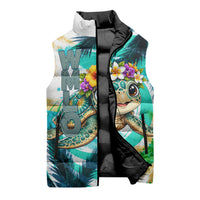 Hawaii Waimanalo Sea Turtle Sleeveless Puffer Jacket Cute Tropical Beach Aloha Spirit Cartoon