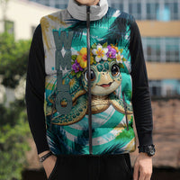 Hawaii Waimanalo Sea Turtle Sleeveless Puffer Jacket Cute Tropical Beach Aloha Spirit Cartoon