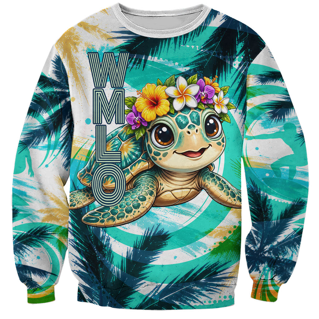Hawaii Waimanalo Sea Turtle Sweatshirt Cute Tropical Beach Aloha Spirit Cartoon