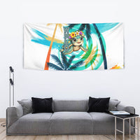 Hawaii Waimanalo Sea Turtle Tapestry Cute Tropical Beach Aloha Spirit Cartoon