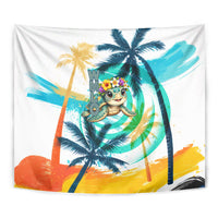 Hawaii Waimanalo Sea Turtle Tapestry Cute Tropical Beach Aloha Spirit Cartoon