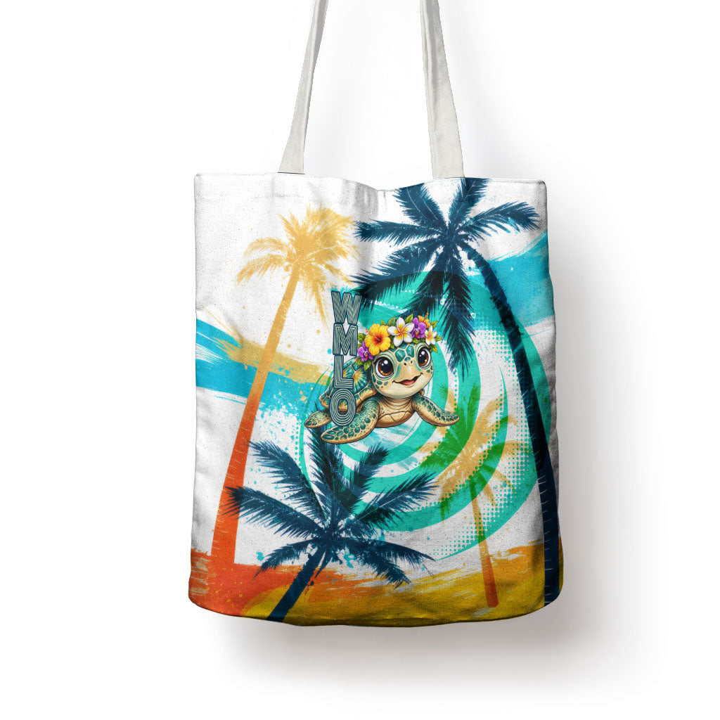 Hawaii Waimanalo Sea Turtle Tote Bag Cute Tropical Beach Aloha Spirit Cartoon