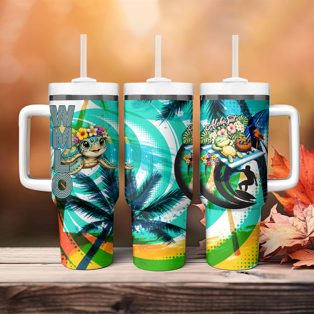 Hawaii Waimanalo Sea Turtle Tumbler With Handle Cute Tropical Beach Aloha Spirit Cartoon