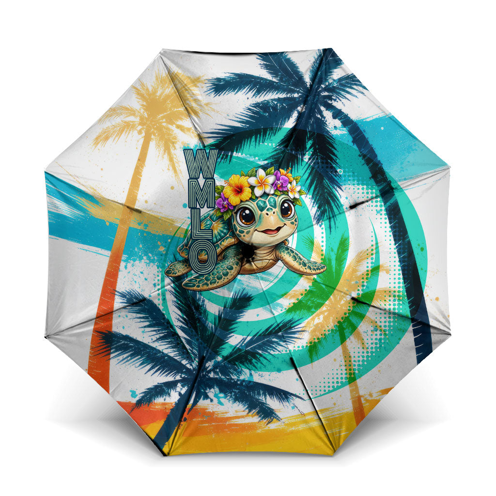 Hawaii Waimanalo Sea Turtle Umbrella Cute Tropical Beach Aloha Spirit Cartoon TS04 One Size Folded 11.42 inch Opened Diameter 37.4 inch Green Blue - Polynesian Pride