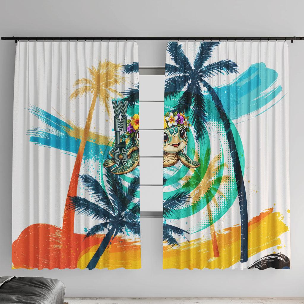 Hawaii Waimanalo Sea Turtle Window Curtain Cute Tropical Beach Aloha Spirit Cartoon
