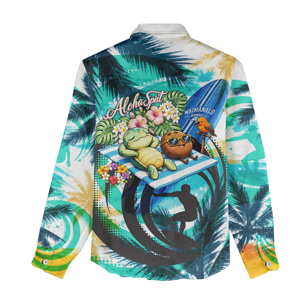 Hawaii Waimanalo Sea Turtle Women Casual Shirt Cute Tropical Beach Aloha Spirit Cartoon