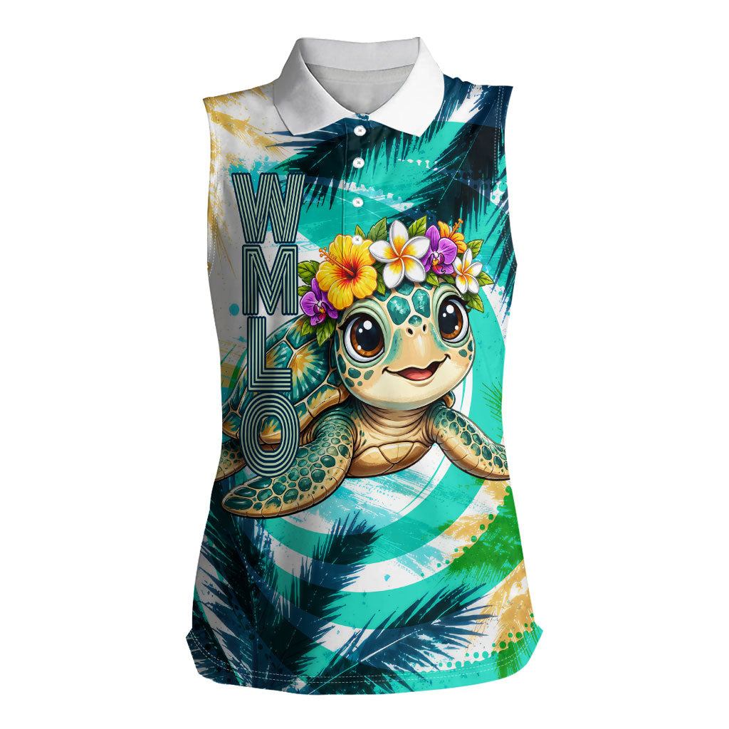 Hawaii Waimanalo Sea Turtle Women Sleeveless Polo Shirt Cute Tropical Beach Aloha Spirit Cartoon
