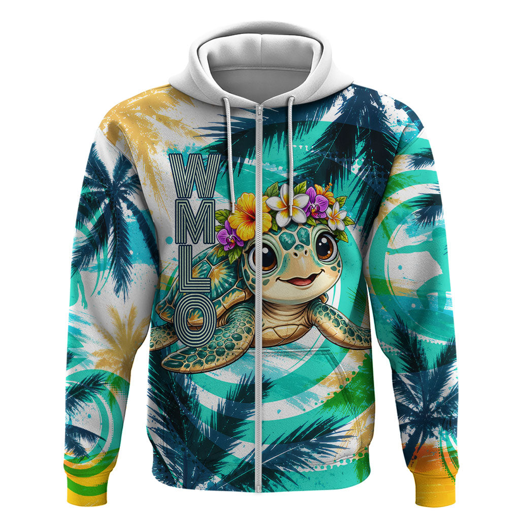 Hawaii Waimanalo Sea Turtle Zip Hoodie Cute Tropical Beach Aloha Spirit Cartoon