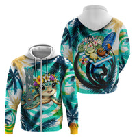 Hawaii Waimanalo Sea Turtle Zip Hoodie Cute Tropical Beach Aloha Spirit Cartoon