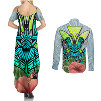 Polynesian Hawaii Couples Matching Summer Maxi Dress and Long Sleeve Button Shirt Kanaka with Crab Tribal tattoo TS04 - Polynesian Pride