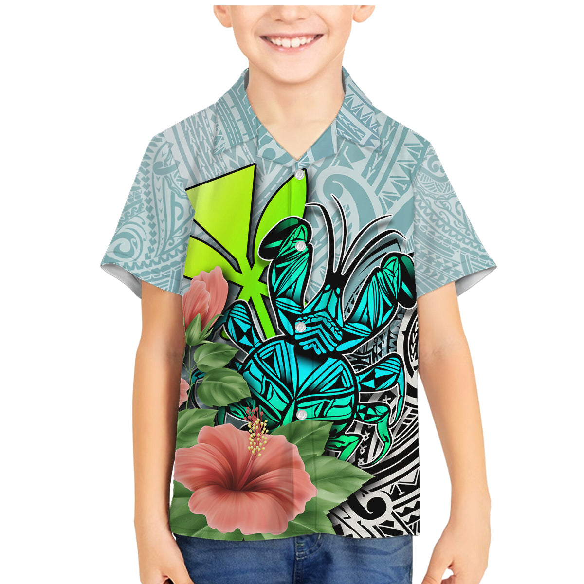 Polynesian Hawaii Family Matching Mermaid Dress and Hawaiian Shirt Kanaka with Crab Tribal tattoo TS04 Son's Shirt Multicolor - Polynesian Pride