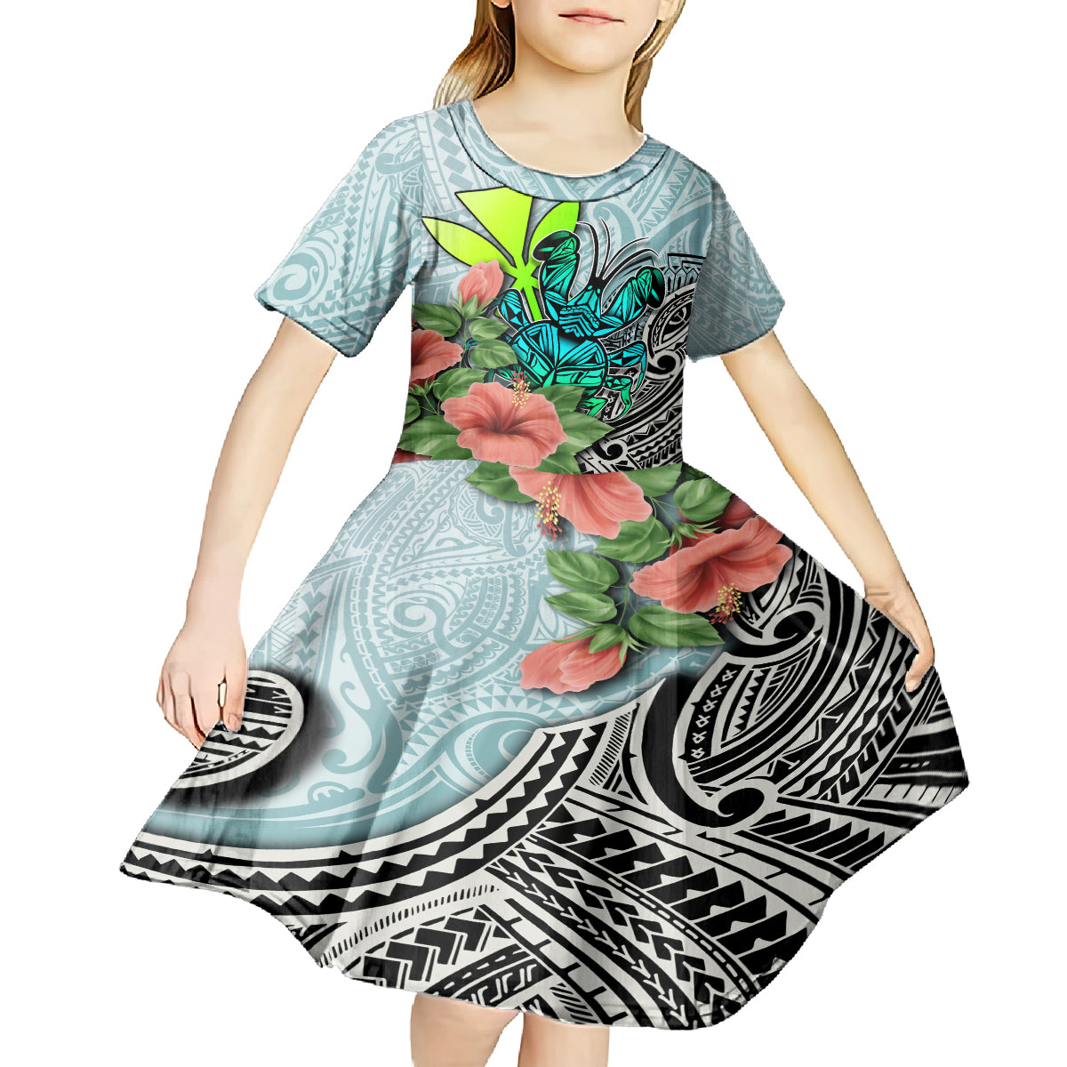 Polynesian Hawaii Kid Short Sleeve Dress Kanaka with Crab Tribal tattoo TS04 - Polynesian Pride