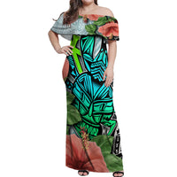 Polynesian Hawaii Off Shoulder Maxi Dress Kanaka with Crab Tribal tattoo TS04 Women Multicolor - Polynesian Pride