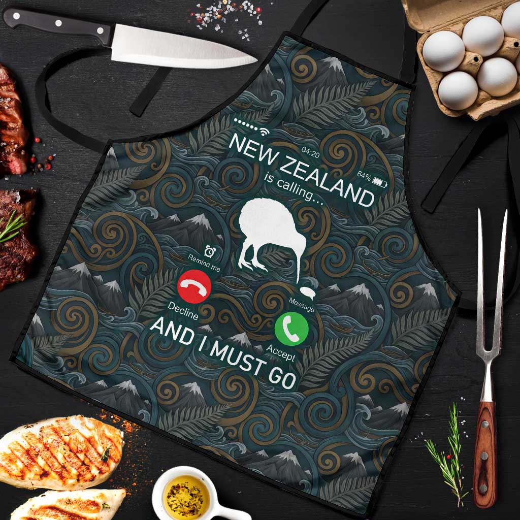 New Zealand is Calling and I Must Go Apron Kiwi Bird Silhouette