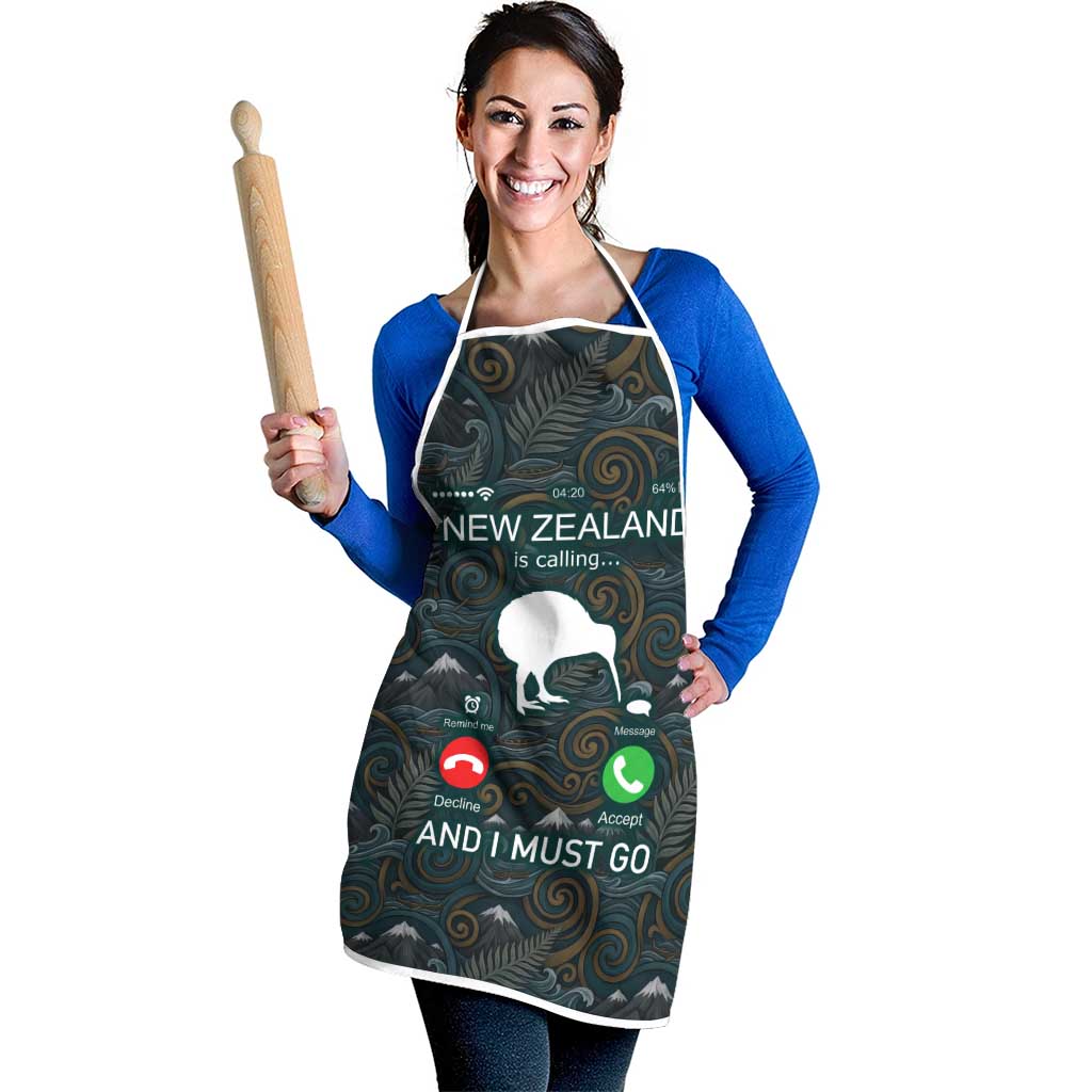 New Zealand is Calling and I Must Go Apron Kiwi Bird Silhouette