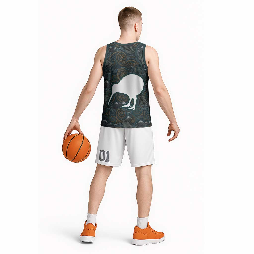 New Zealand is Calling and I Must Go Basketball Jersey Kiwi Bird Silhouette
