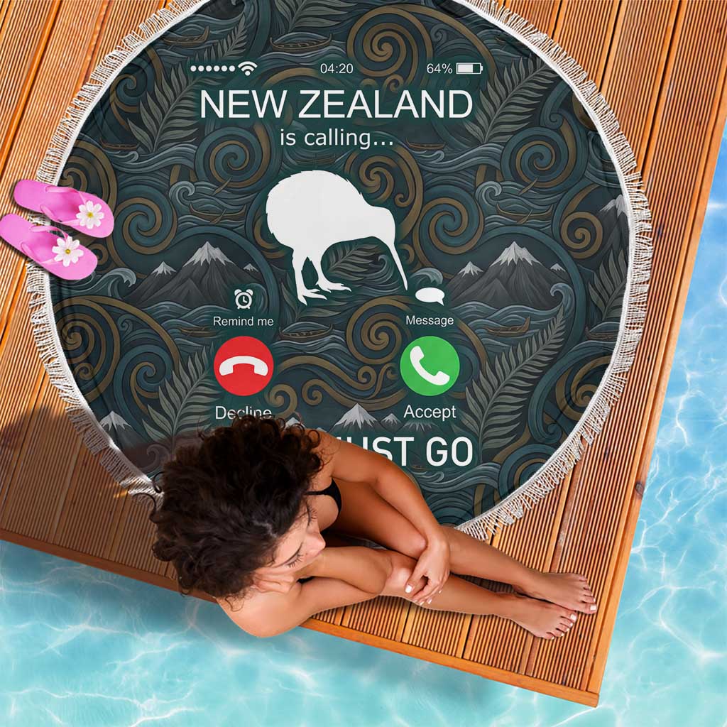 New Zealand is Calling and I Must Go Beach Blanket Kiwi Bird Silhouette
