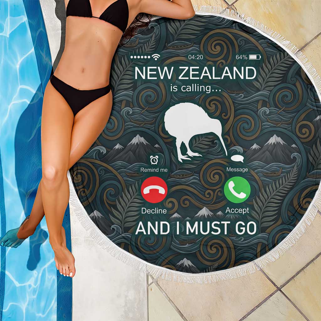 New Zealand is Calling and I Must Go Beach Blanket Kiwi Bird Silhouette