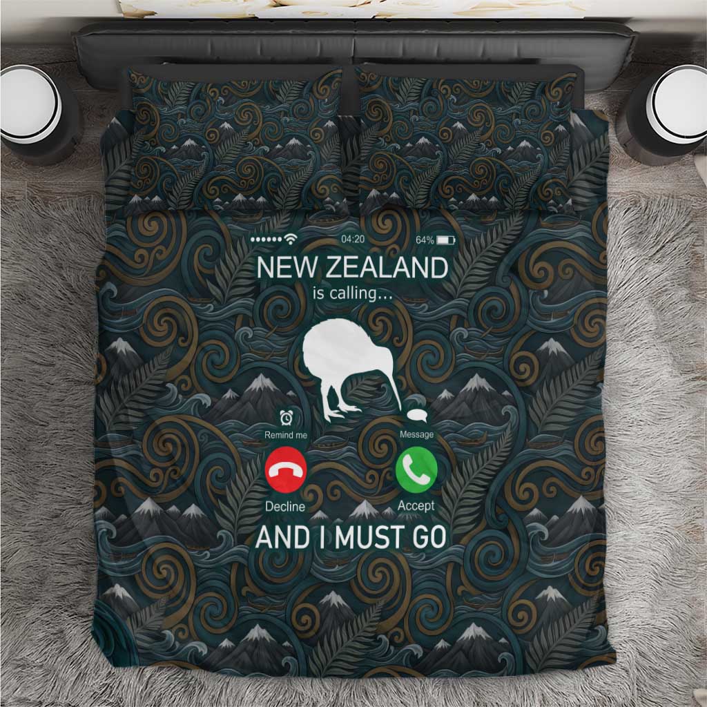 New Zealand is Calling and I Must Go Bedding Set Kiwi Bird Silhouette
