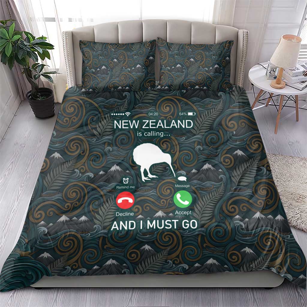 New Zealand is Calling and I Must Go Bedding Set Kiwi Bird Silhouette