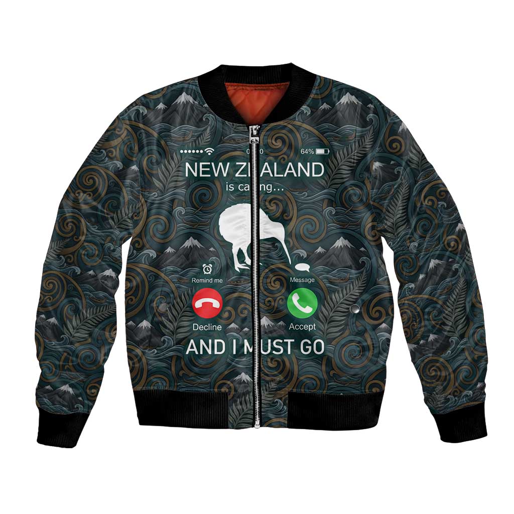 New Zealand is Calling and I Must Go Bomber Jacket Kiwi Bird Silhouette TS04 Unisex Multicolor - Polynesian Pride