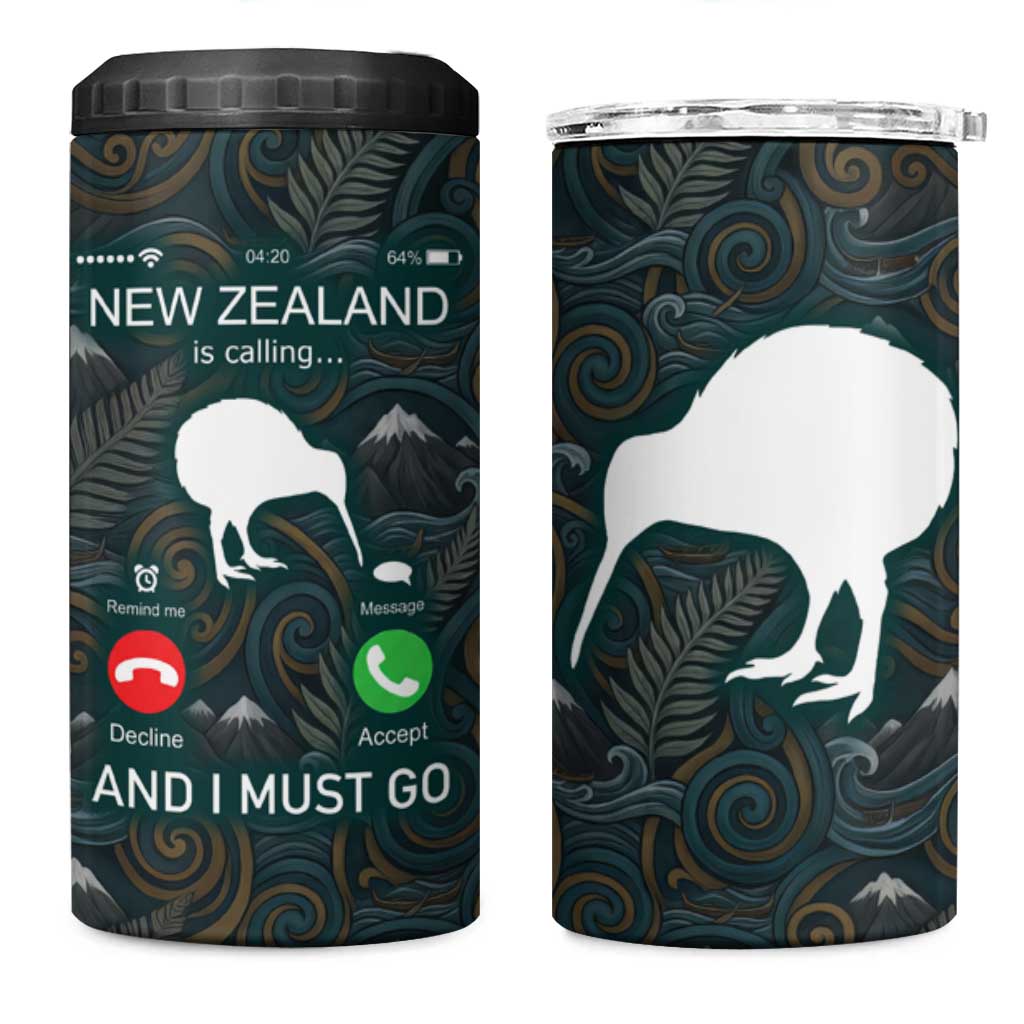 New Zealand is Calling and I Must Go 4 in 1 Can Cooler Tumbler Kiwi Bird Silhouette