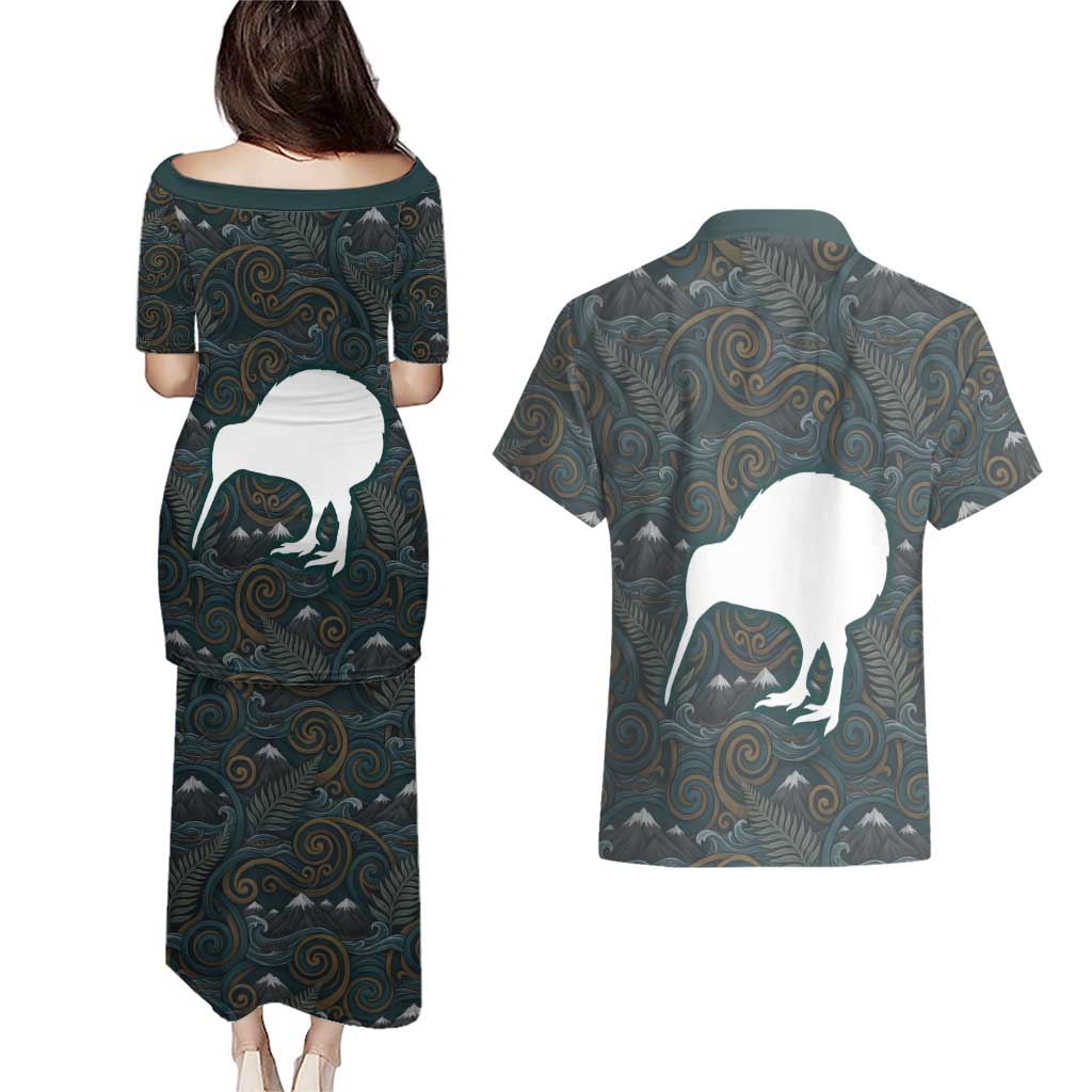 New Zealand is Calling and I Must Go Couples Matching Puletasi and Hawaiian Shirt Kiwi Bird Silhouette