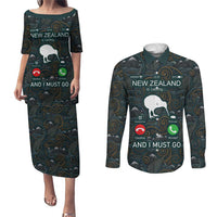New Zealand is Calling and I Must Go Couples Matching Puletasi and Long Sleeve Button Shirt Kiwi Bird Silhouette