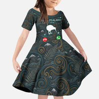 New Zealand is Calling and I Must Go Family Matching Long Sleeve Bodycon Dress and Hawaiian Shirt Kiwi Bird Silhouette TS04 Daughter's Dress Multicolor - Polynesian Pride
